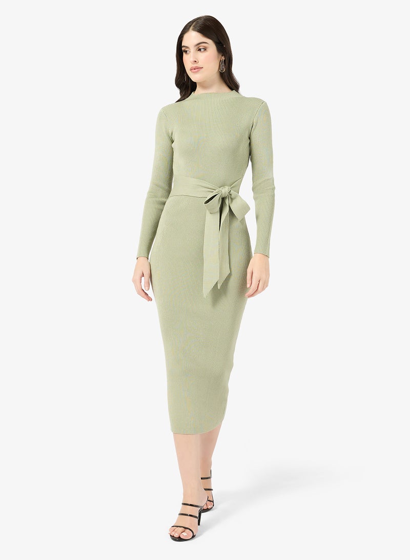 Little Mistress Sage Buckle Midi Dress - Image 4